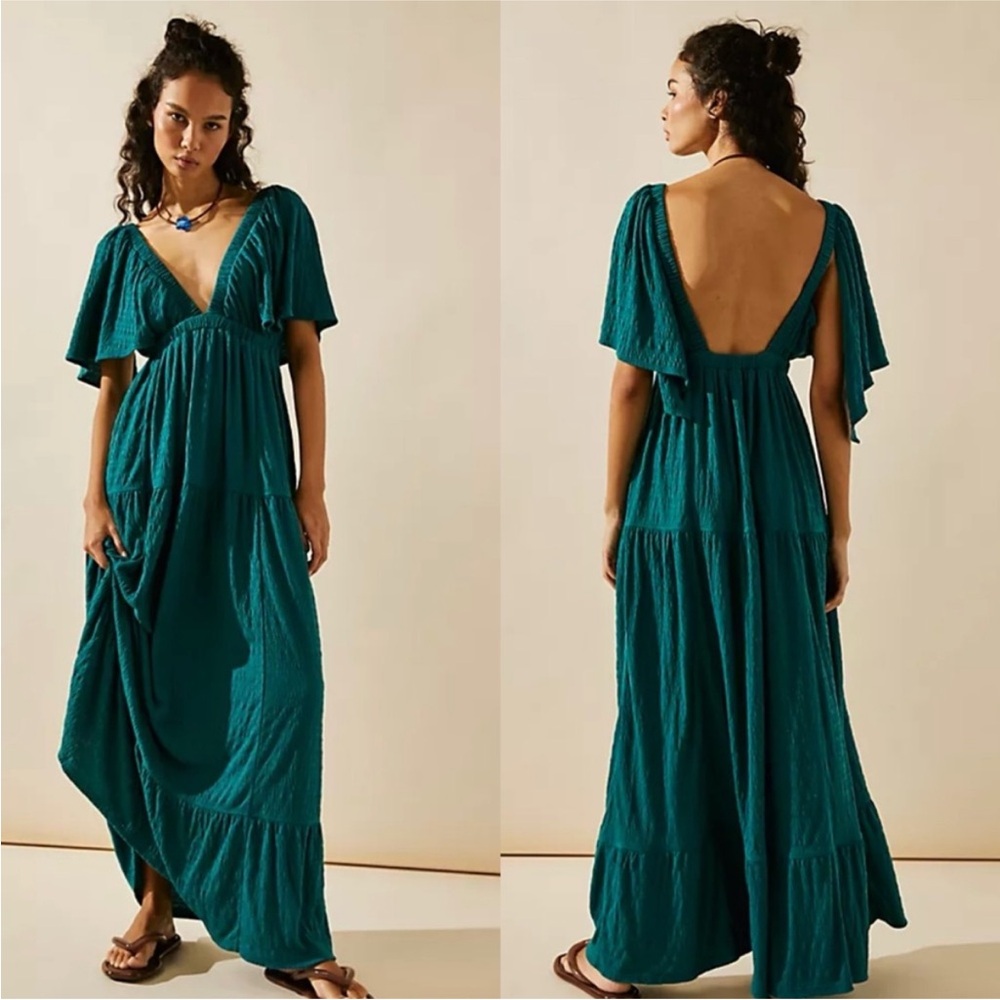 Free people La La Maxi Dress *Like New* XS Deep Teal FP Beach